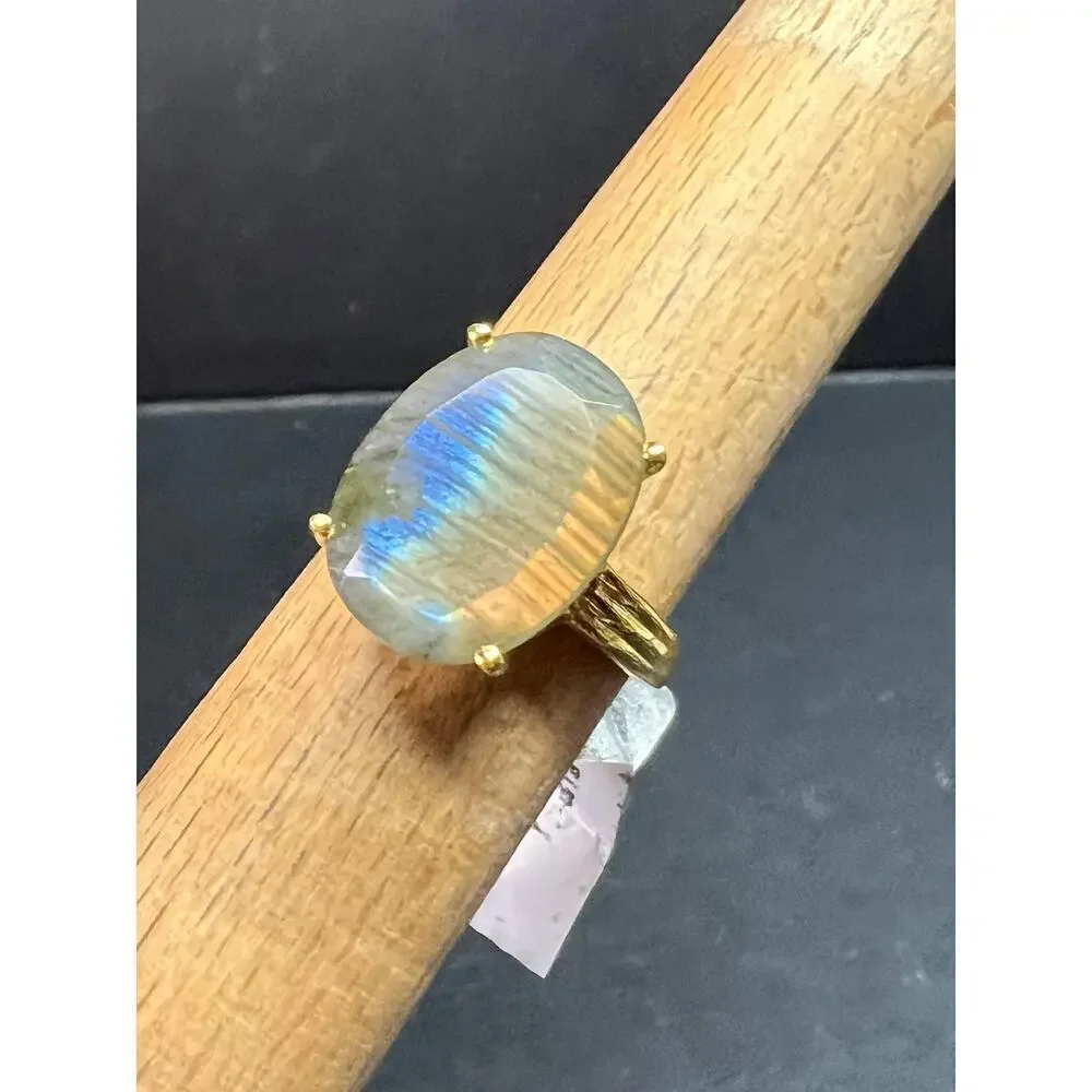 NWT Labradorite Gold Over 925 Sterling Ring Size 7